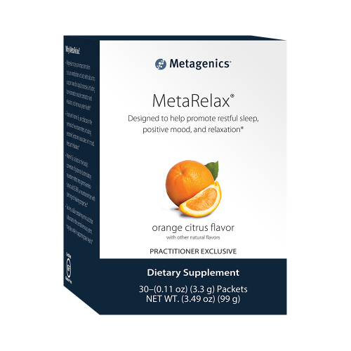 MetaRelax | Metagenics | Stress Management Support, 30 Packets, orange citrus flavor. relax, mood, anxiety, magnesium, folate, vitamin B12, vitamin B6, taurine