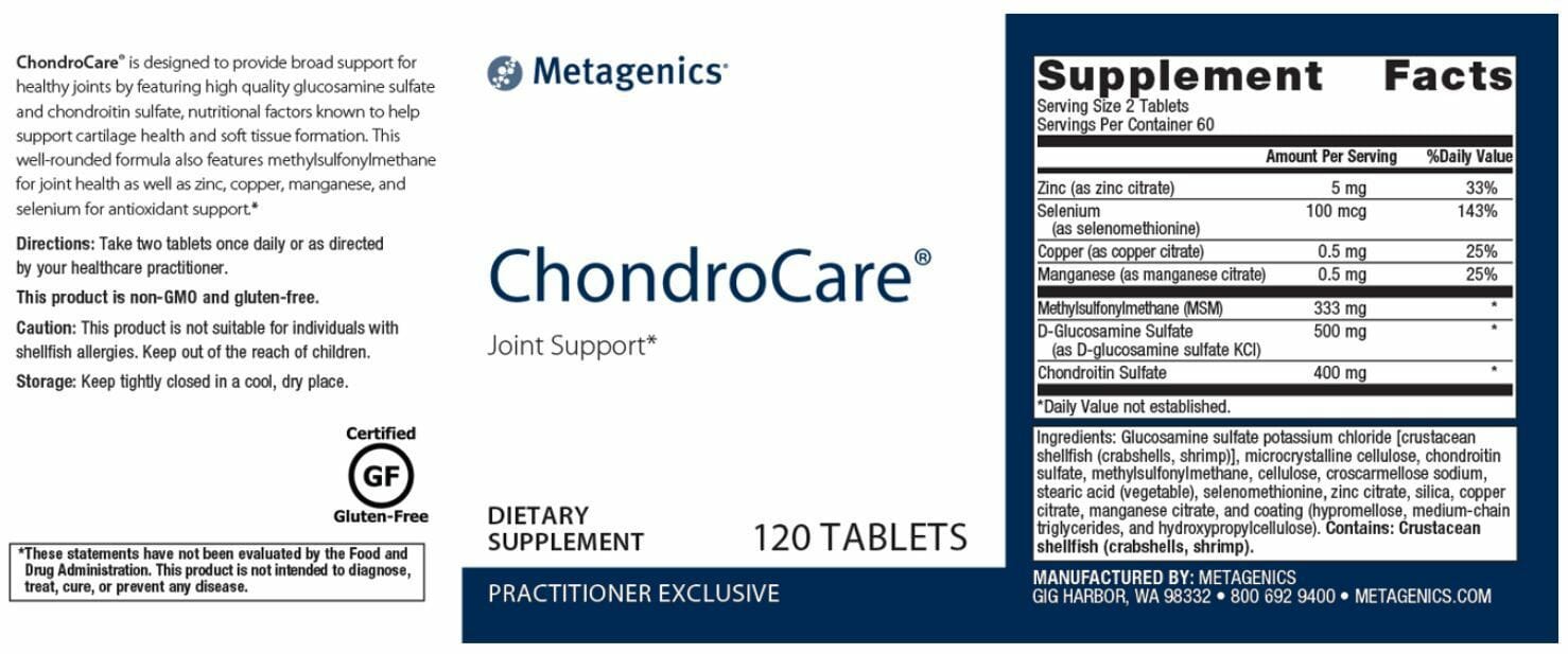 Label disclosing complete ingredients in nutraceutical ChondroCare